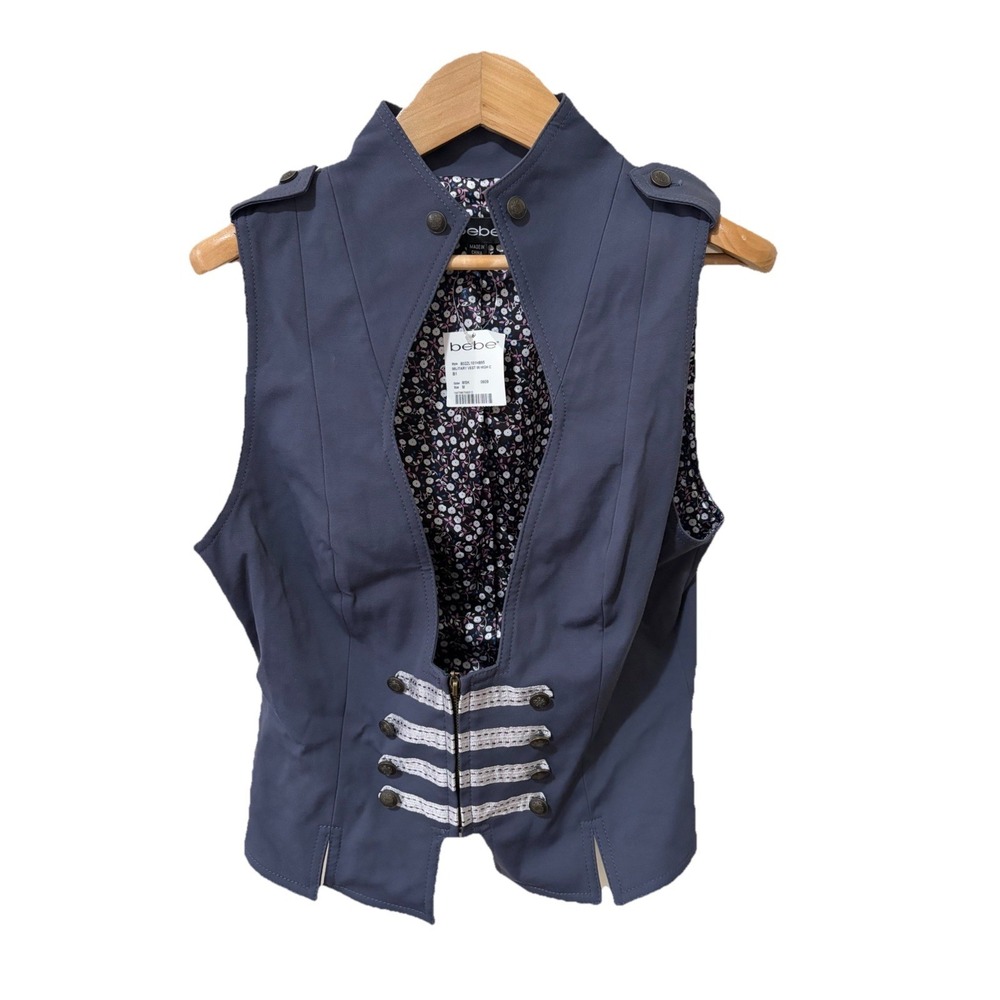 Bebe Y2K Military Inspired Blue Gray Vest‎ Fitted Size Medium NWT